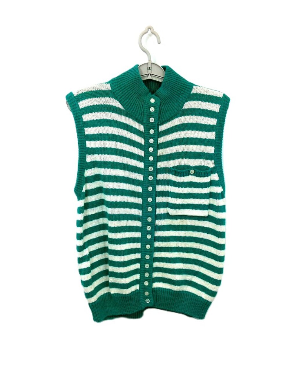 Vintage Cardigan Sweater Vest Green White Stripes Sz M, Gerard Works 80s 90s Y2K